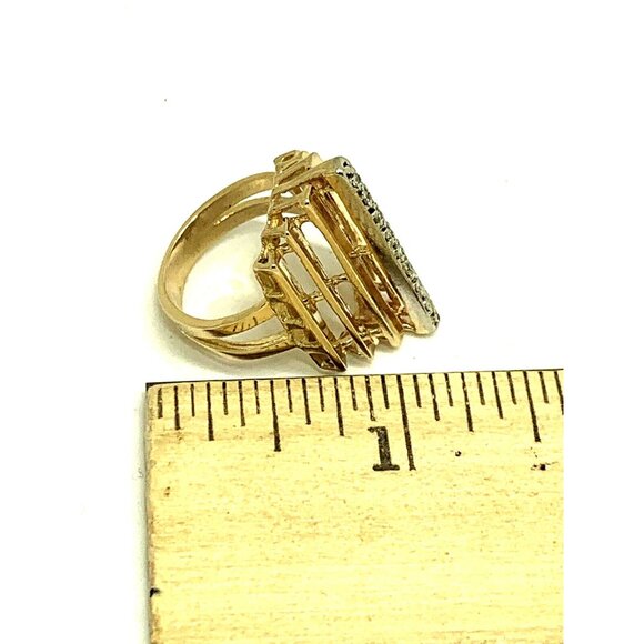 Cocktail Ring Diamond Geometric 14k Yellow Gold Estate Jewelry Women's Size 6 - Picture 11 of 15